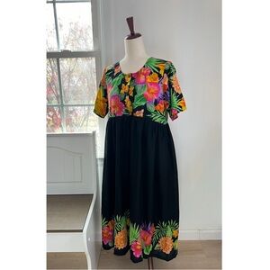 100% Cotton Topical Floral Fully Lined Pleated Buttoned Front Modest Maxi Dress